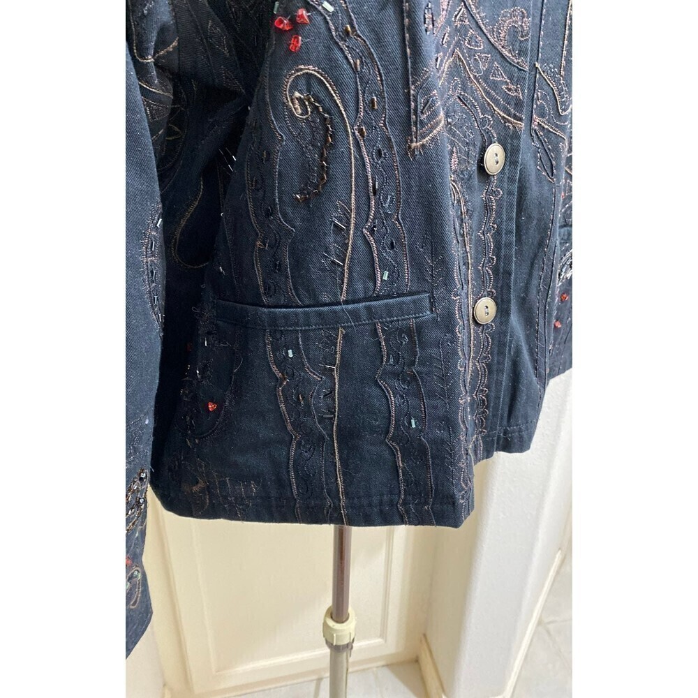 CHICOS Size 3 Camelot Black Roadster Jacket XL/16 Reg Size Beaded Embroidery - Picture 4 of 12